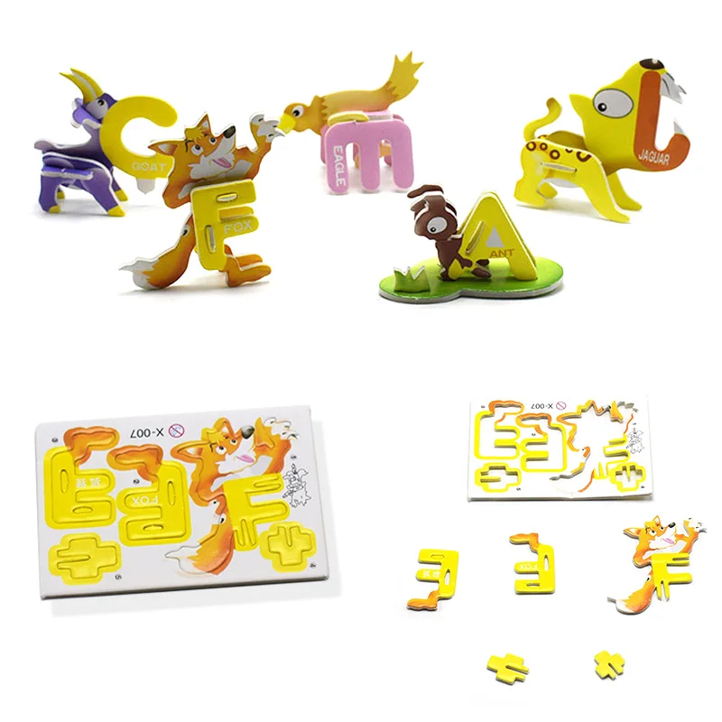 

3pcs Random Baby DIY Assembling Paper Cartoon Animals 3D Jigsaw Puzzles 26 Alphabet Letters Toys Early Learning Kid Toy