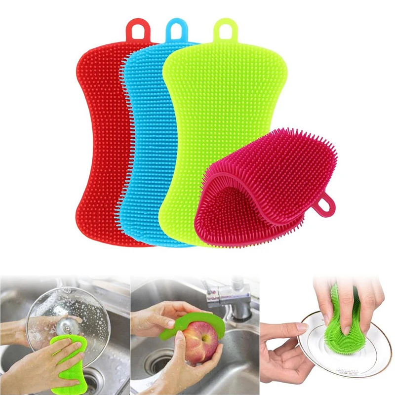 

Silicone Brush Dish Washing Brush Bowl Pot Pan Wash Cleaning Brushes Cooking Tool Cleaner Sponges Scouring Kitchen Accessories