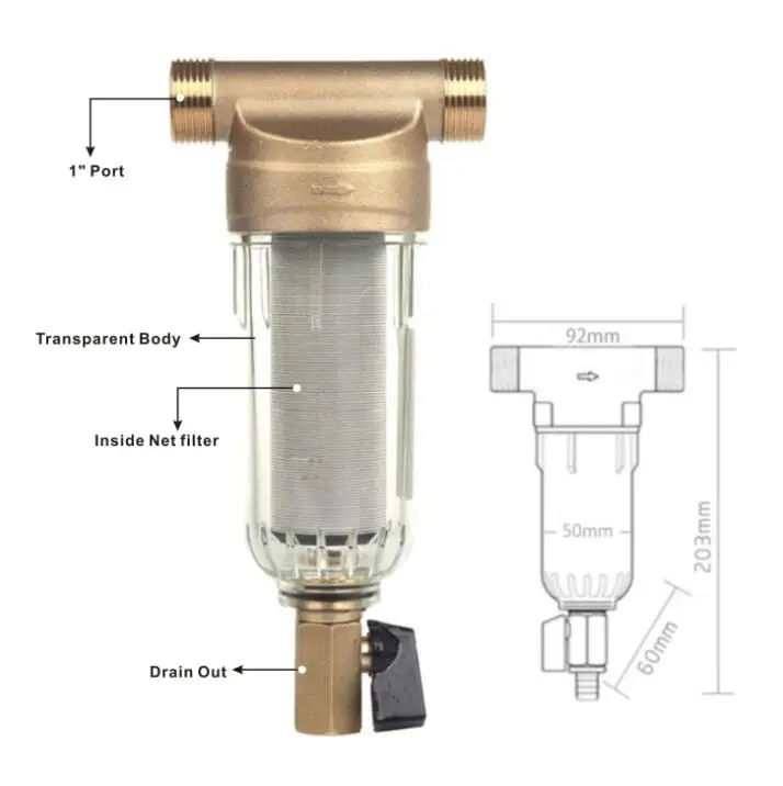 Фильтр предварительной очистки всего дома " порт с обратной промывкой удаляет грязь, ржавчину загрязняющих отложений и другие примеси