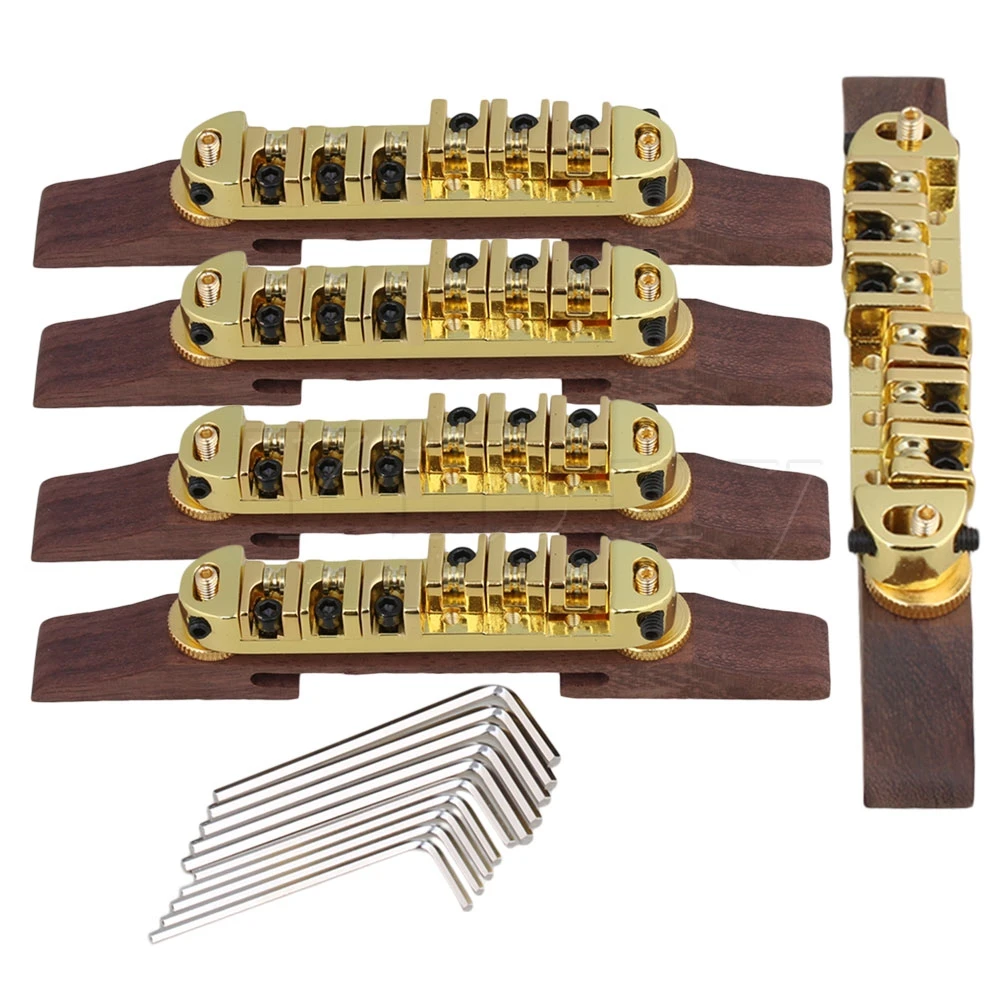 

Yibuy 5 x Gold Roller Saddle with Rosewood Bridge for Jazz Guitar 73mm