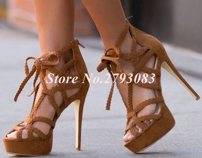 

2019 Newest Weave Braid Gladiator Sandals Women Cut-out Lace-up High Platform Ladies Shoes With Heel Hollow Ladies Sandals