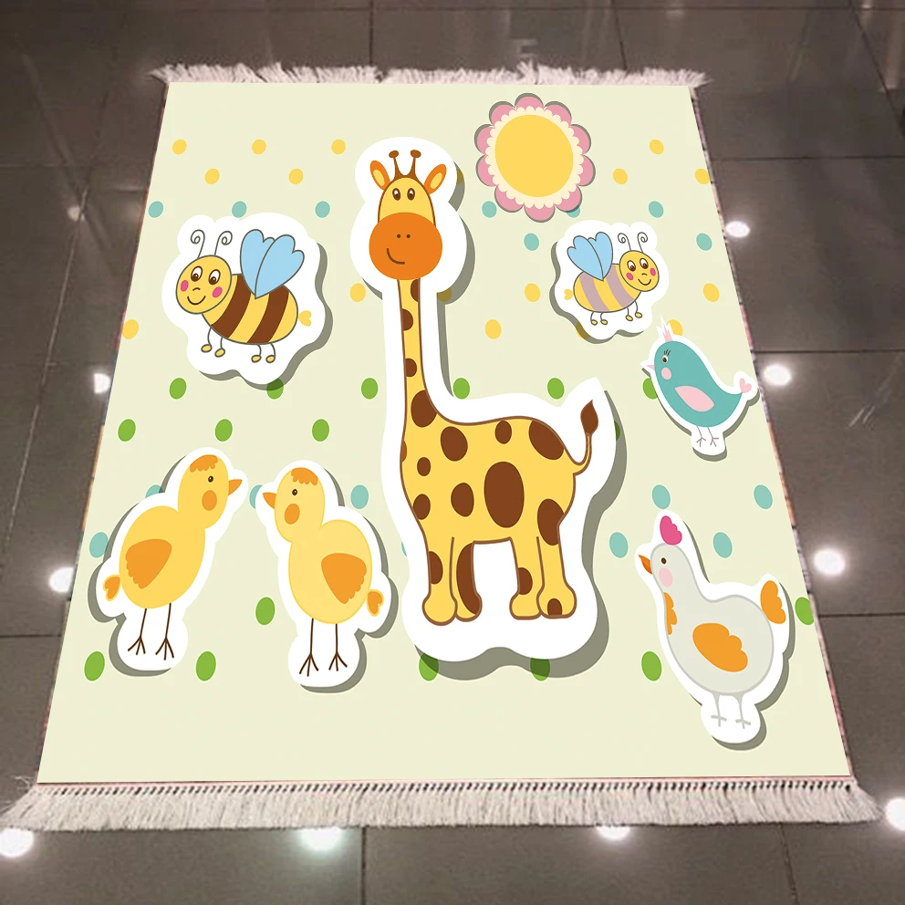 Серый кремовый пол желтый жираф пчела цыпленок животные 3d принт противоскользящая задняя моющаяся декоративная килим детская комната ковер