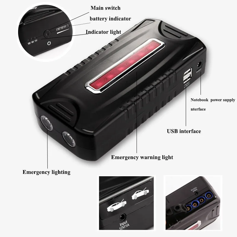800A 23000mah MultiFunction Emergency Car Jump Starter Portable Power Bank Car Charger Battery Booster for Cars Starting Device