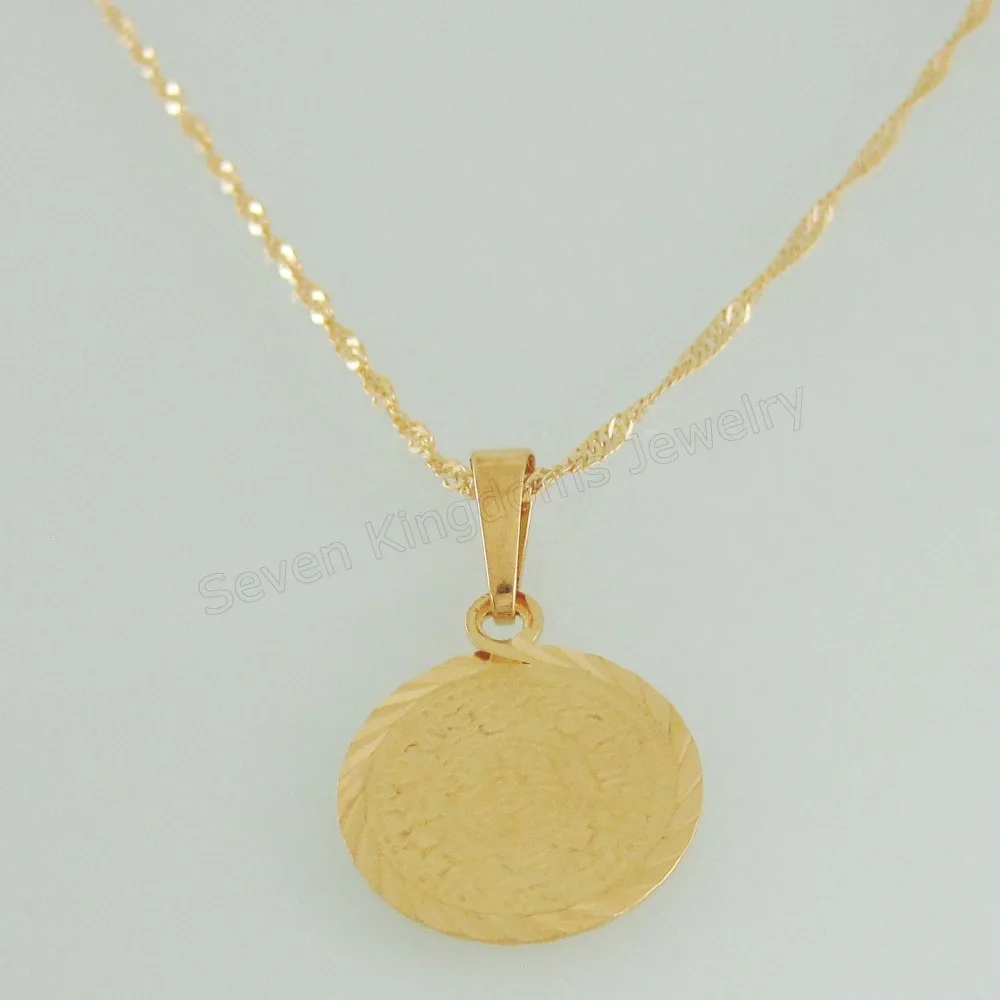 YELLOW GOLD GP 18&quot NECKLACE&ampMUSLIM ALLAH GOD MUSLIM MONEY SIGN ROUND PENDANT TWO SIDE IS SAME | Украшения и аксессуары
