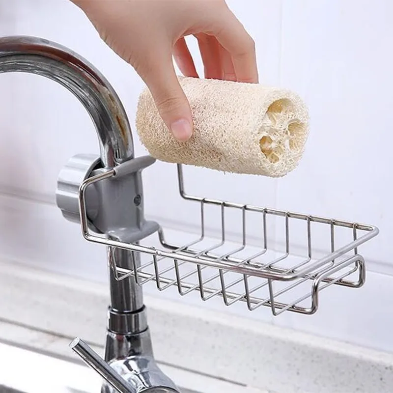 

Stainless Steel Faucet Rack Adjustable Sink Hanging Punch Faucet Storage Bathroom Hollow Out Shelves Kitchen Drain Storage Rack