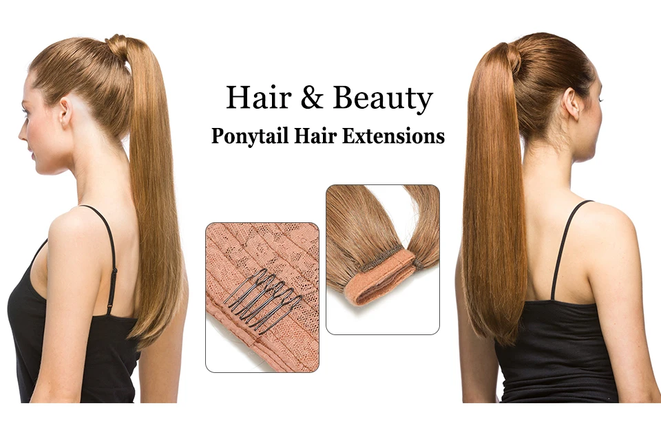 Настоящая красота 120 г прямые волосы конский хвост remy бразильские ленты зажимы для волос-в человеческие волосы для наращивания конский хвост машина