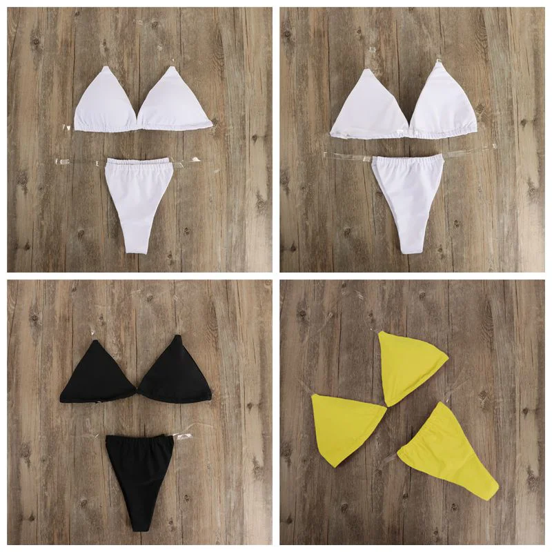 2019 Women Sexy Bikini Set Solid Color Swimsuits Swimwear Transparent Strap Beach Bralette Swimsuit Bathing Suit Solid Swimwear