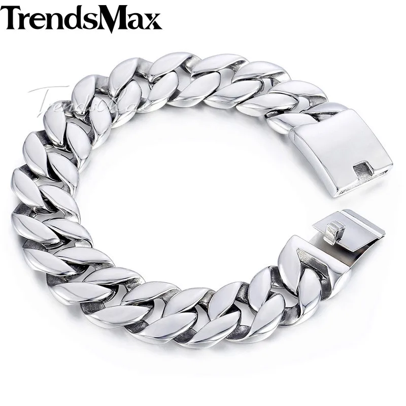Trendsmax Снаряженная кубинская ссылка браслет мужской 316L нержавеющая сталь модные
