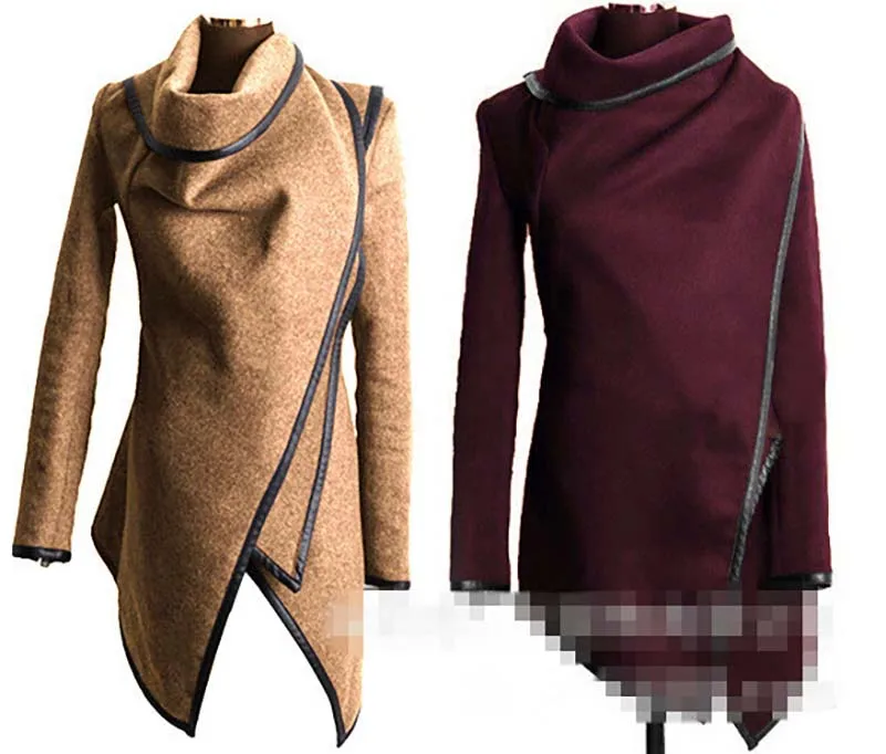 

Women Basic Coats New Fashion Women autumn Winte Outerwear Woolen Coats Overcoat Cross Irregular Zipper Long Sleeve Slim Jackets