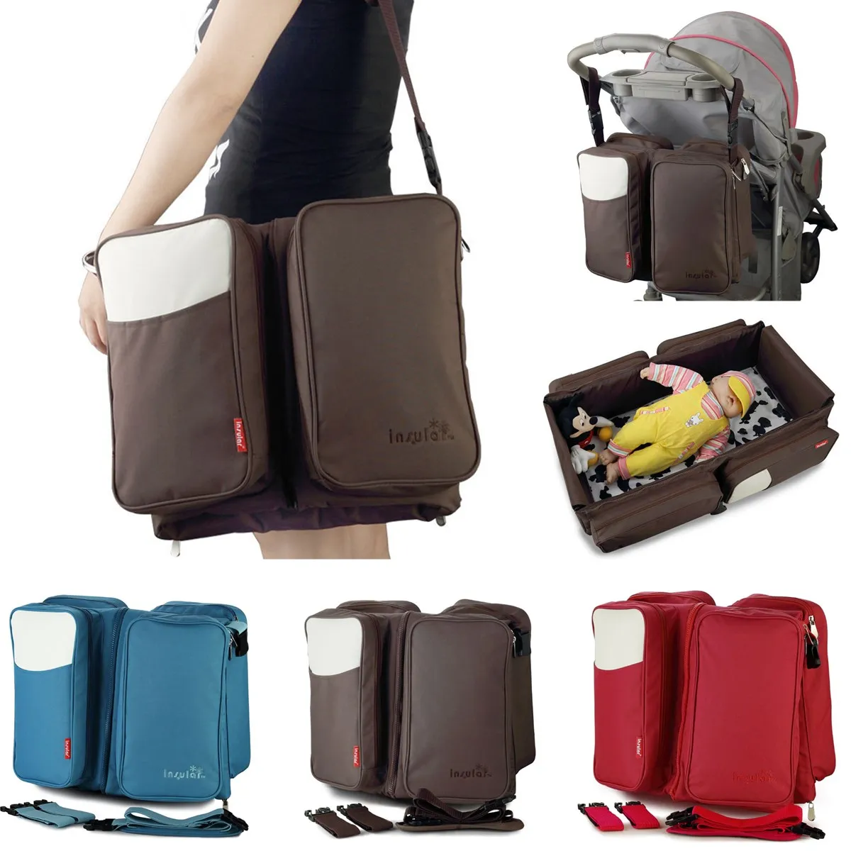 

Multipurpose Foldable Mummy Bag Portable Travel Bed Crib Baby Diaper Changing Nappy Bag Waterproof Insulation Bag Collapsible