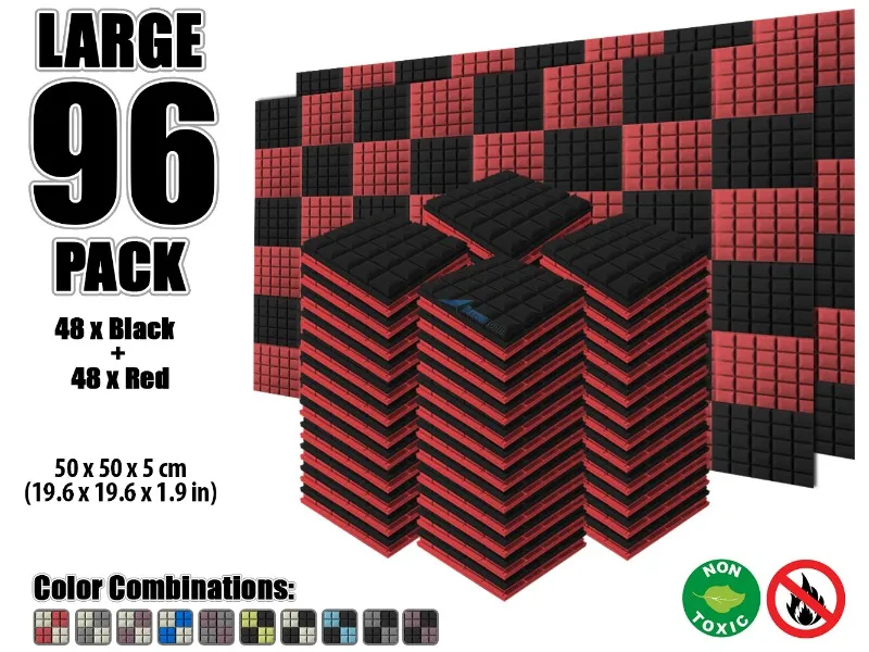Arrowzoom 96 шт. 19," x 19,6" x 1," Цветная комбинированная полусфера сетка плитка студия Звукопоглощающая Панель акустическая пена лечение - Цвет: Black and Red