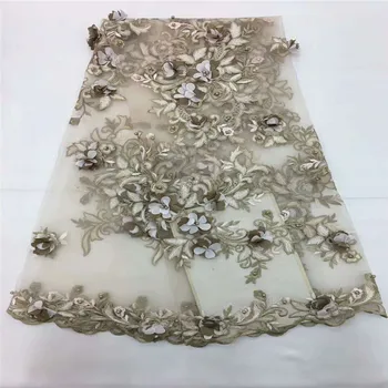 

3d flower african french lace fabric with beads 5yards african tulle lace fabric HJ863-1