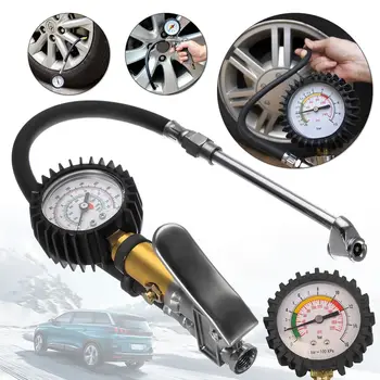 

Tyre Air Inflator Dial Pressure Meter Gauge Air Line Tyre Pump Pressure Dual Air ChuckTester for Car Truck Cycles Dinghies