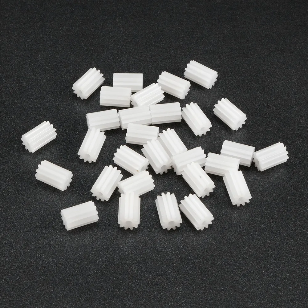 Uxcell 30 unids/lote 2mm diámetro del agujero 102/122A accesorios de juguete del eje de plástico con 10/12 dientes para DIY vehicl Robot de Motor