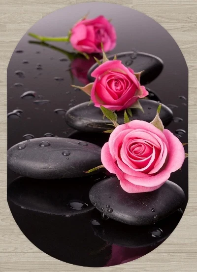 Else черный спа камни Розовые розы цветы 3d узор принт Нескользящая микрофибра гостиная современный Овальный моющийся ковер