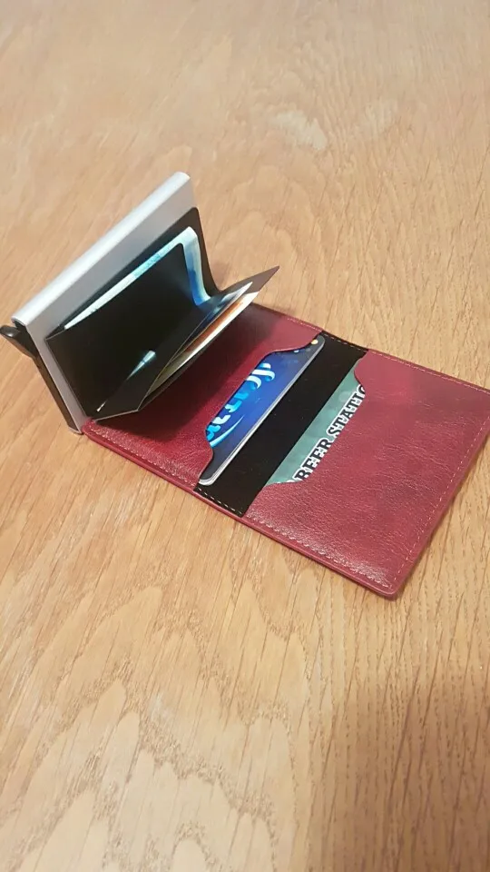 BISI GORO Antitheft Men Vintage Credit Card Holder Blocking Rfid Wallet Leather Unisex Security Information Aluminum Metal Purse photo review