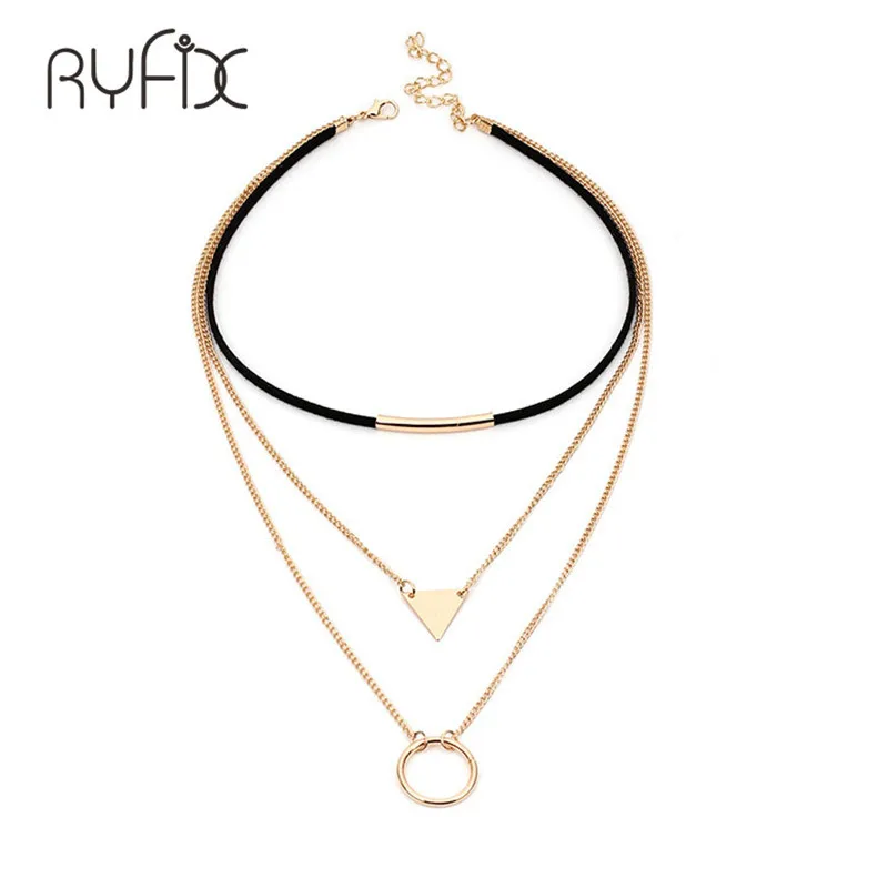 Suede Fabric Choker Necklace Maxi Necklace Gold silver