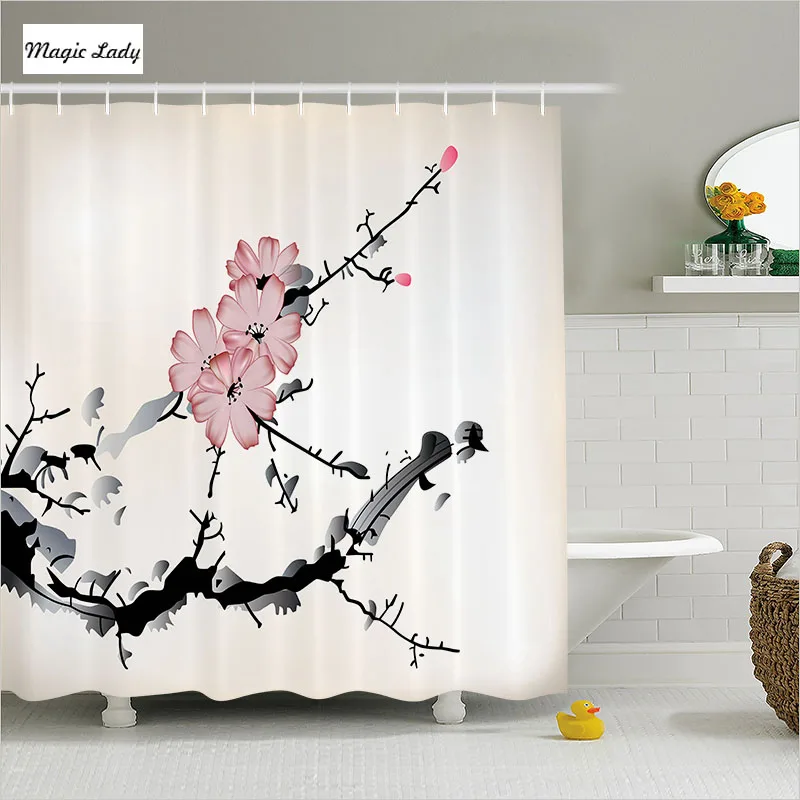 Shower Curtain Japanese Bathroom Accessories Traditional Watercolors
