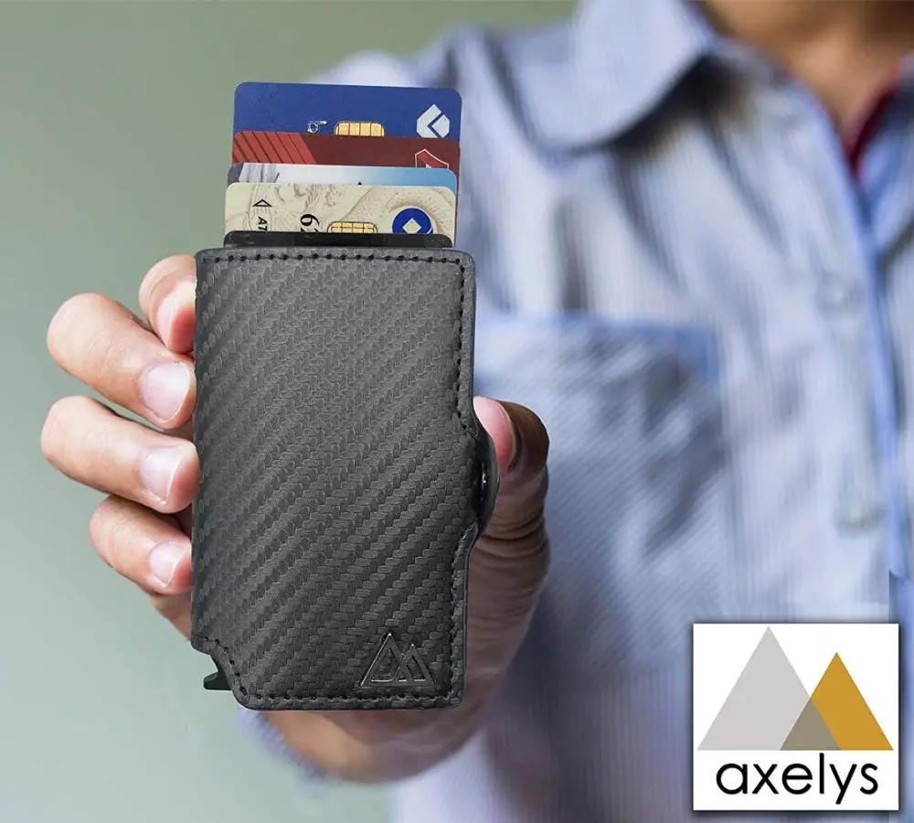 AXELYS Credit card Holder RFID | Banknote | Pop-up Button | Slim Magic Wallet | (black Carbon)