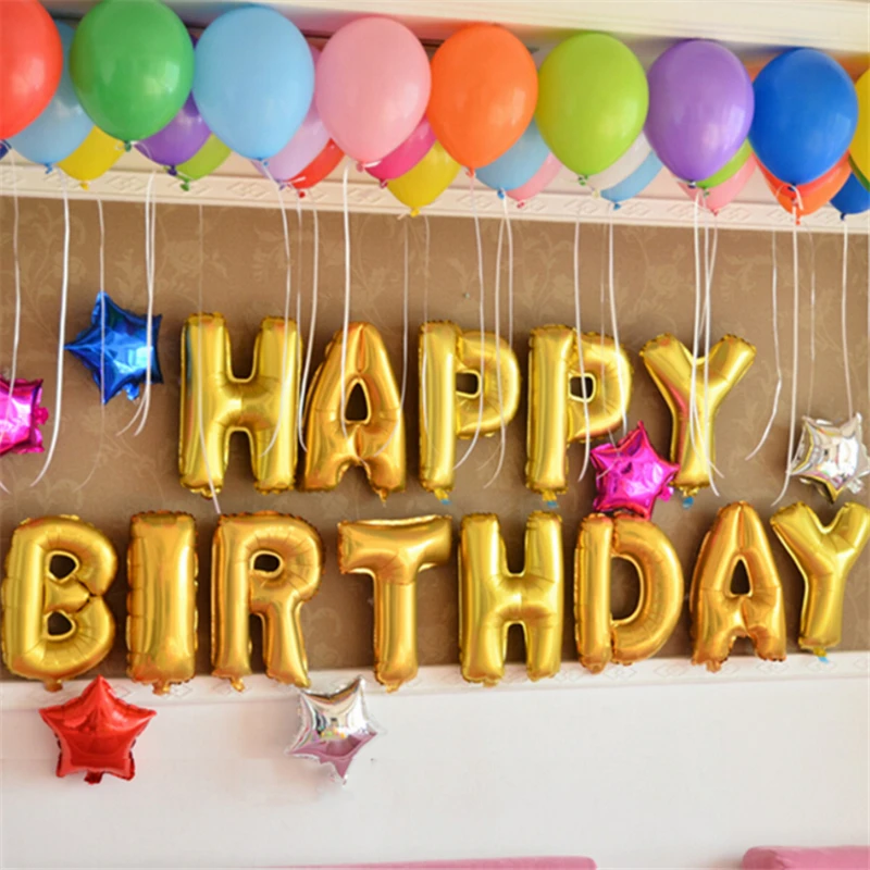 С днем рождения воздушные шары Алфавит буквы Висячие День рождения украшения Дети Золотой Серебряный Розовый Синий фольга Воздушные шары-гирлянды
