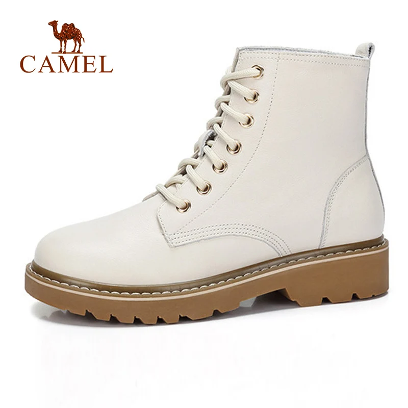 

CAMEL Spring New Women Martin Boots For Ladies Casual Fashion Lace Ankle Short Boots Women Genuine Leather Low Flat Short Boots