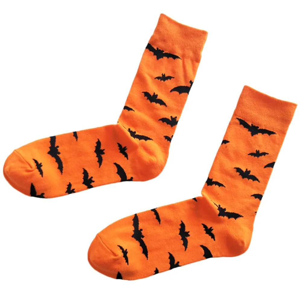 1 Pair Crew Socks Cotton Cartoon Pumpkin Lamp Bat Socks Halloween Party