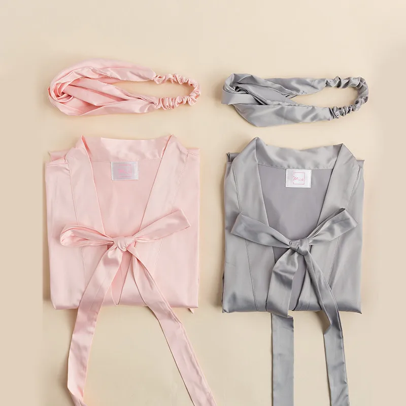 

4pcs lot High quality Bride Kimono Satin Headbands Robes set Bridal party Maid of Honor gift wedding bridesmaid gifts