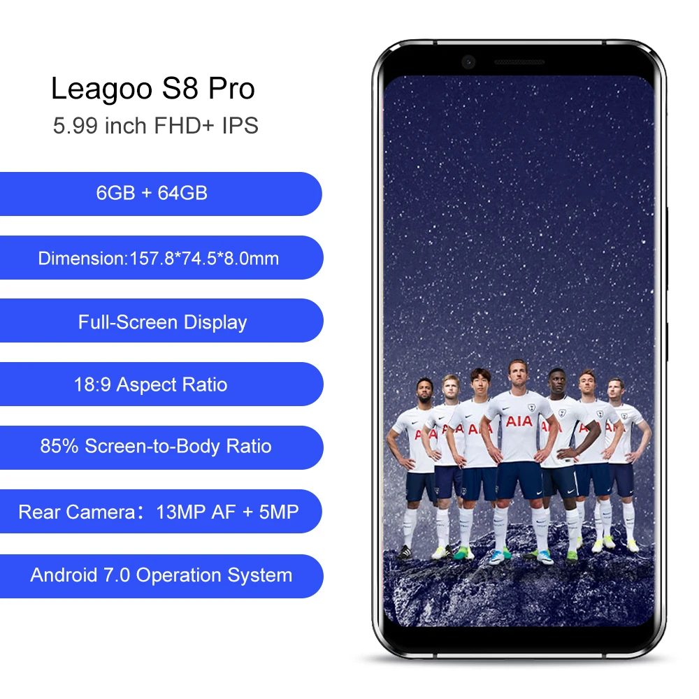 Leagoo S8 Pro 5.99inch 18:9 Display Android 7.0 MTK6757 Octa Core Smartphone 6GB RAM 64GB Dual Back Cameras Fingerprint 4G Phone