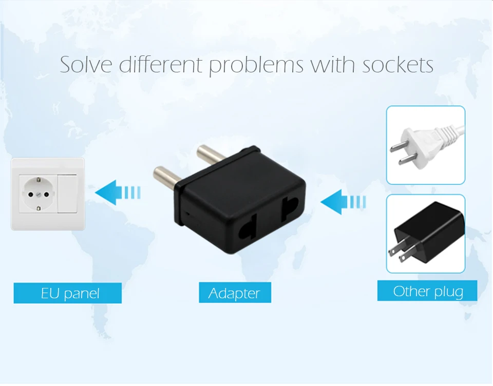 US To EU Plug USA To Euro Europe Travel Wall AC Power Mini Plug wall Charger Outlet Adapter Converter 2 Round Pin Socket Black (3)
