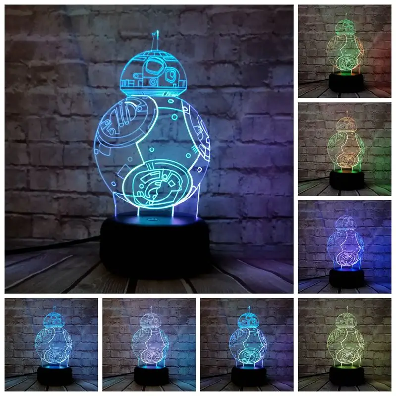 Звездные войны BB 8 шар робот 3D светодиодный ночник цветная лампа для атsmosphere