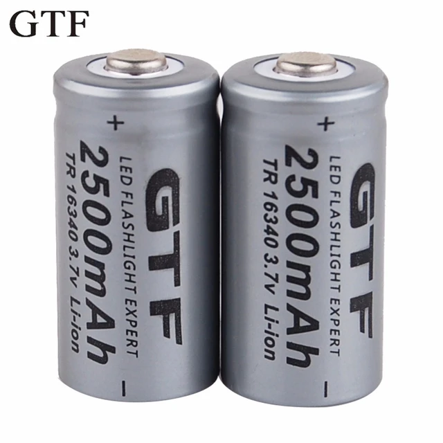 GTF 3.7V 2500mAh Lithium Li-ion 16340 Battery CR123A Rechargeable