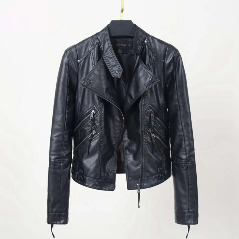 NiceMix Ladies Pu Leather Jacket New Spring Autumn Black Jacket Women Slim Moto Biker Leather Jacket Female Jaquetas Femini