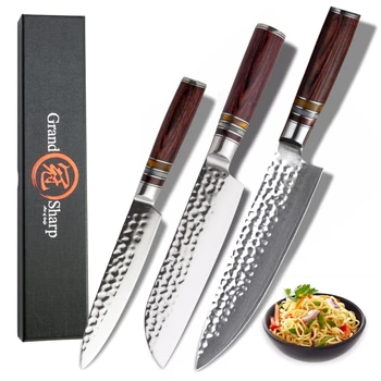 

3 pcs Knife Set vg10 Japanese Damascus Kitchen Knives Chef Santoku Utility Cooking tools Cleaver Slicing Chopping Stainless NEW