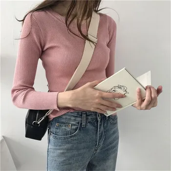 

Woman Fashion Simple Knitted Sweater Hot Classic Solid Color Slim Knitted Sweater Casual Spring Autumn New