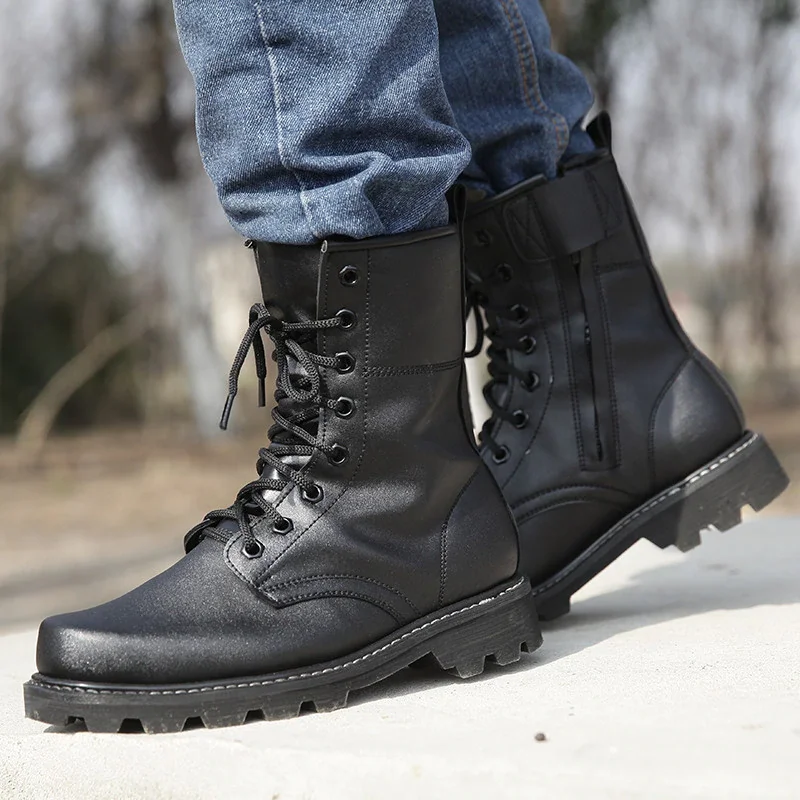 Men Steel Toe Work Safety Shoes Boots Black Tactical Bota Men Casual Boots Puncture Proof Insurance Shoes Motorcycle Man Motorcycle Leather Boots Mens Leather Boots