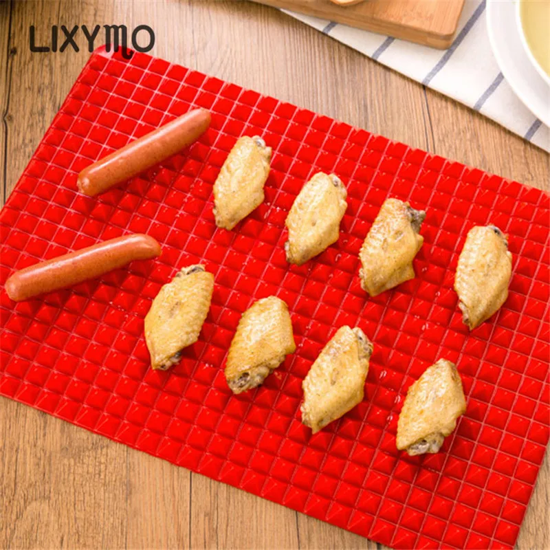 

1PC BBQ Silicone Mat Barbecue Pyramid Pan Fat Reducing Slip Oven Baking Grill Oil Filter Pad Sheet Cooking non-stick Mat LIXYMO