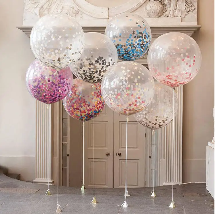 Wedding Decoration 5pcs Pink Silver Glitter Confetti Balloons Baby