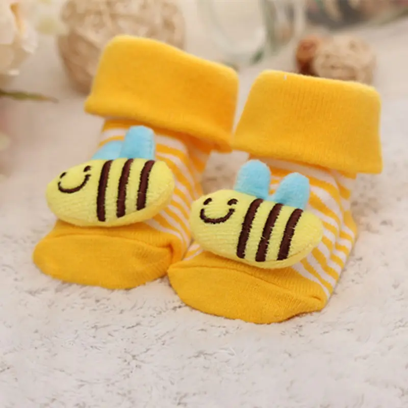 Baby socks rubber anti slip floor cartoon kids Toddlers autumn spring Fashion Animal newborn Cute 0-6-12month - Цвет: Yellow bee