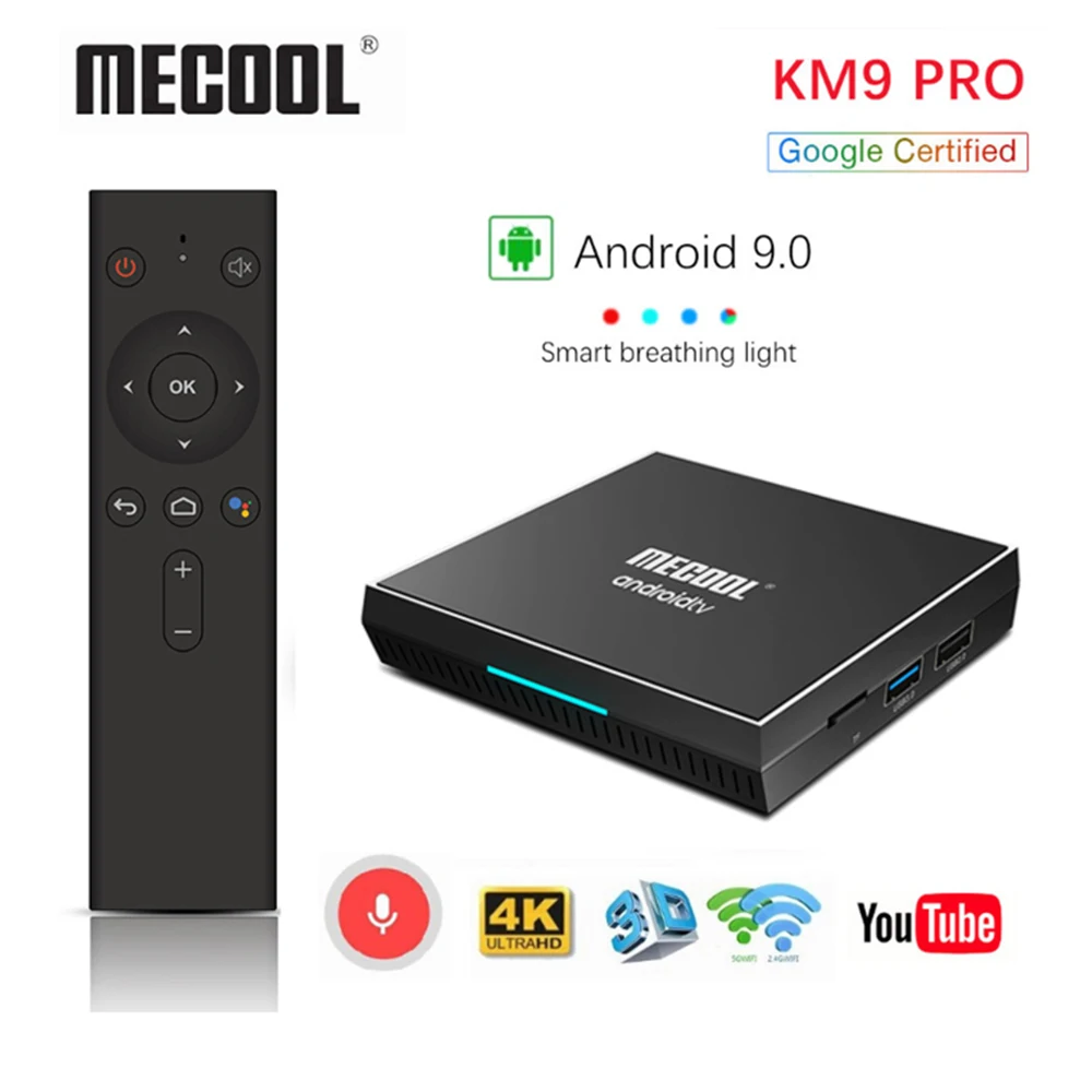 Mecool KM9 Pro Классический Google Сертифицированный Голосовое управление Android TV Box Adnroid 9 0