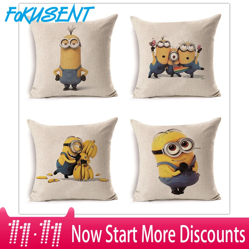 

Fokusent Brand Cartoon Cushion Cover Cute Strange Minions Pillowcase Cover Custom Throw Pillow Cover Decorative Pillow Case