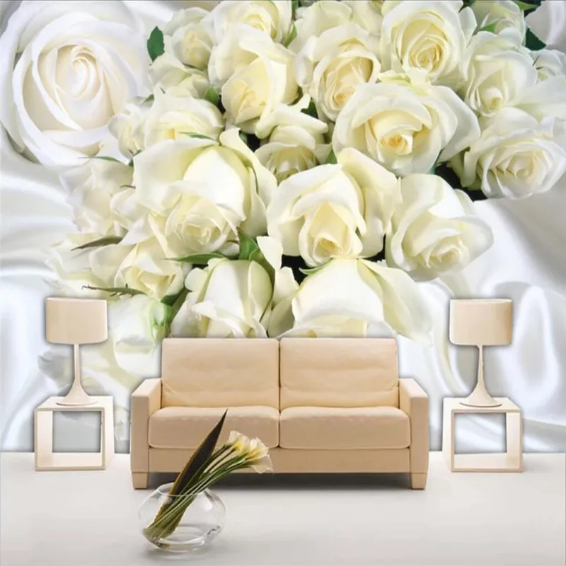 

White silk rose background wall custom high-end mural factory wholesale wallpaper mural photo wall