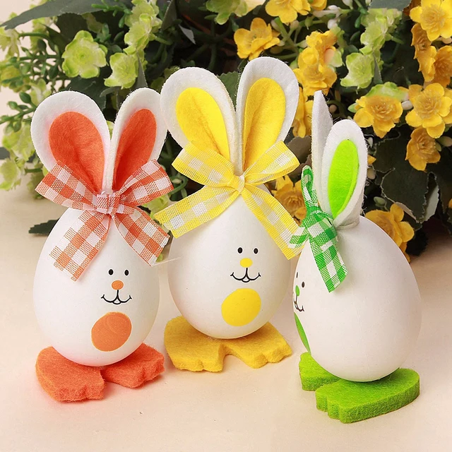 3Pcs Set Cute Bunny Shaped Easter Eggs Home Decoration Children Kids 