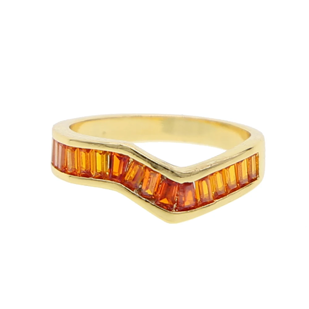 Красочные cz Группа стек кольцо золото различные цвета ободок набор багет камень волна твист группы кольца - Цвет основного камня: orange