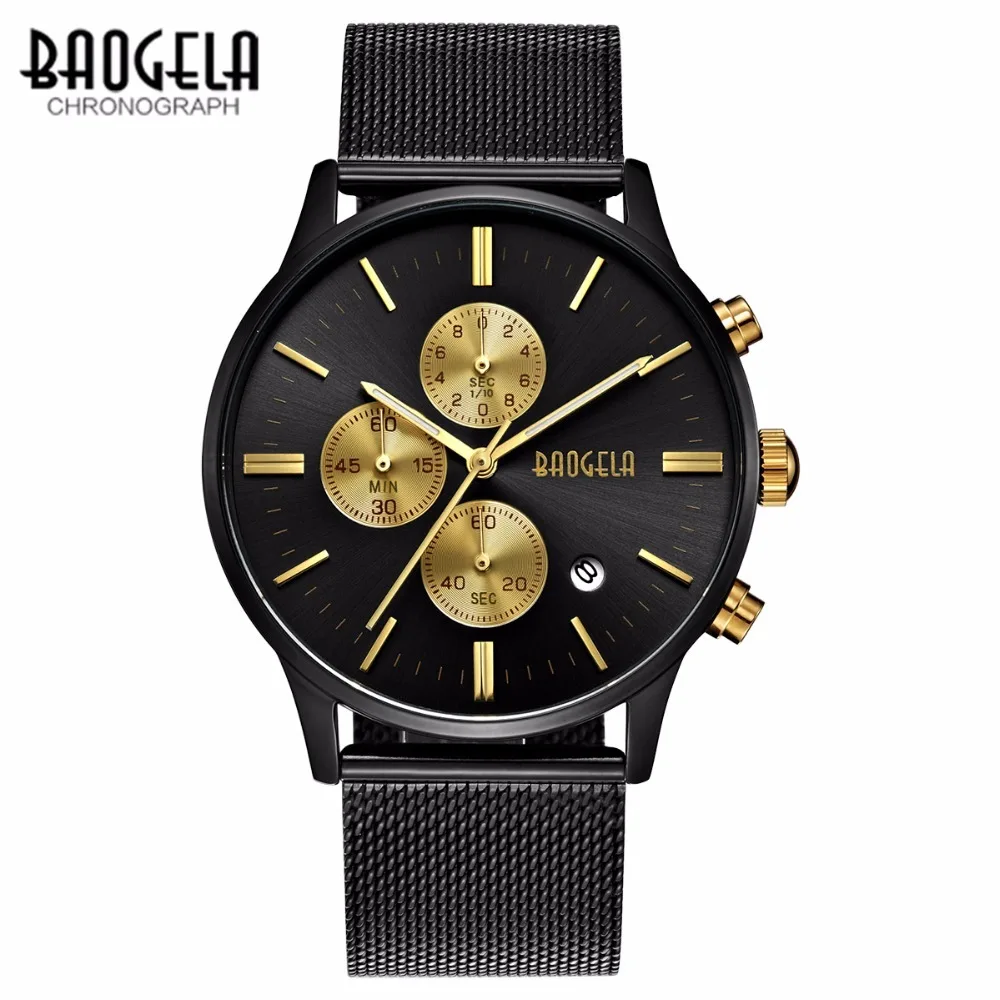 

BAOGELA Men Quartz Watch Stainless Steel Mesh Band Gold Watches Slim Male Sports fashion Wrist