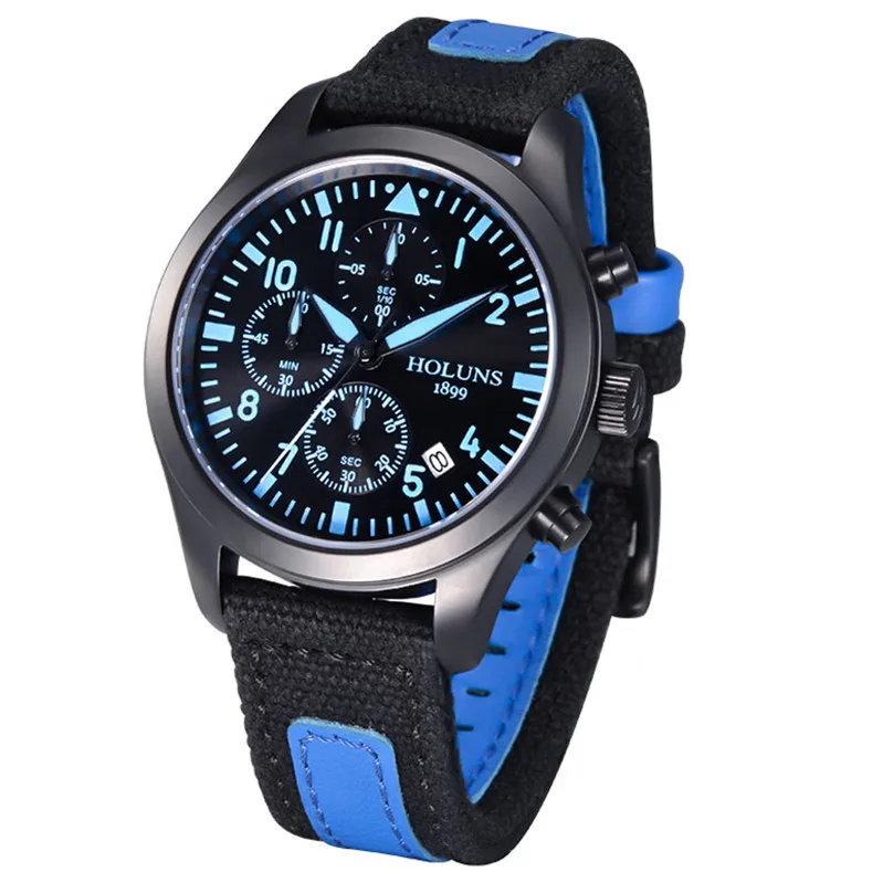 Оригинальные мужские Брендовые Часы HOLUNS, многофункциональные спортивные мужские часы с хронографом, модные деловые светящиеся Роскошные джинсовые военные часы - Цвет: TG002