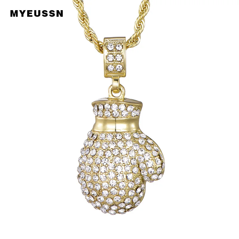 Boxing Glove Pendant Men Hip Hop Rapper Jewelry Bling Boxing Gloves Pendant Full CZ Iced Out Hiphop CZ Necklace Unisex Fashion