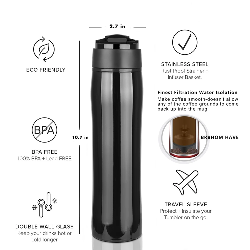 

350ML 2-Gen Stainless Steel Coffee Pot Cafetiere Outdoor Easy CarFrench Press With Filter Double Wall Insulation Design Pot Cup