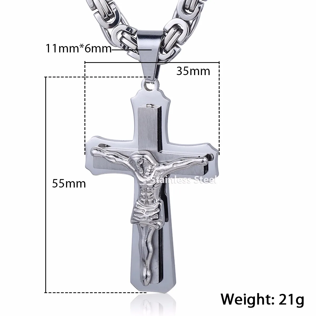 Ожерелье с подвеской в виде Креста Иисуса Христова для мужчин, Серебряное золото, нержавеющая сталь, византийский мужской кулон с крестом, ожерелье s LKP483 - Окраска металла: Silver Color