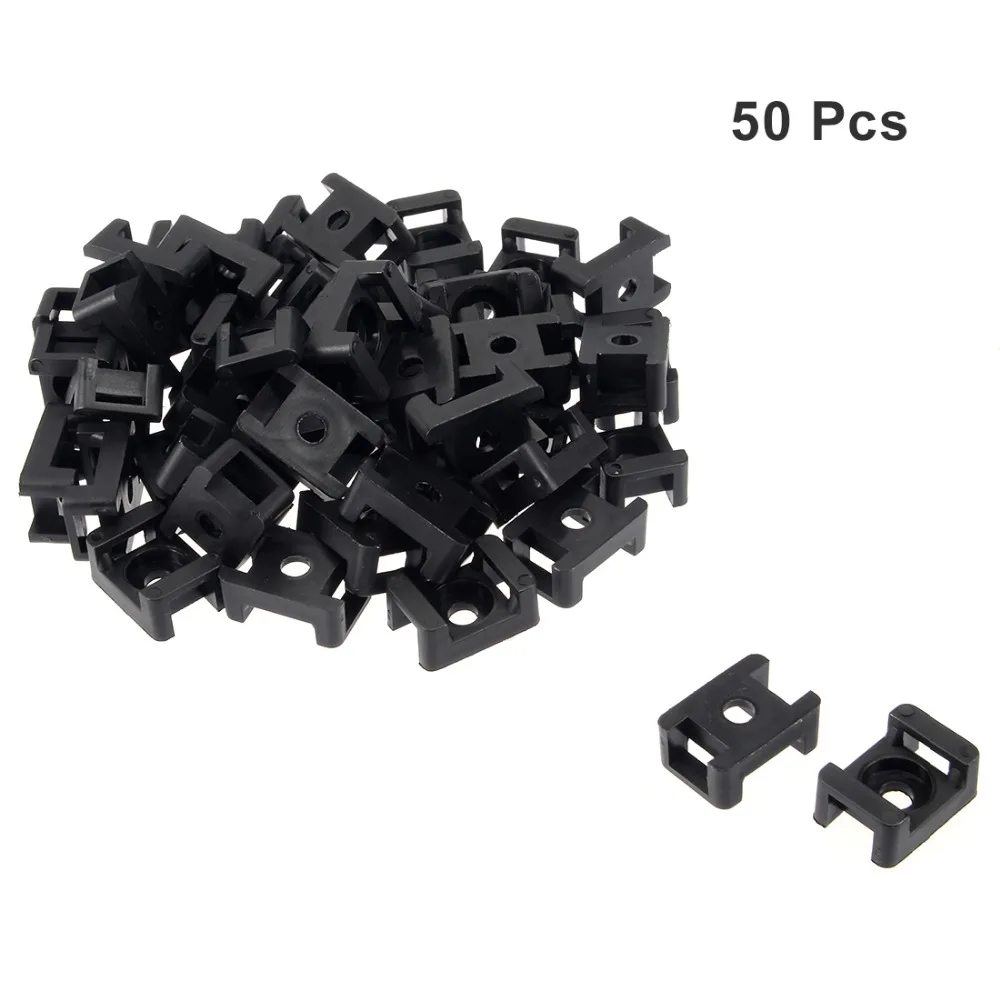 Uxcell 50 шт./лот, черный цвет, 9,2 мм, Ширина отверстия, кабельная стяжка, база, HC-2, тип седла, проволочный держатель, нейлон, 6,5 мм, отверстие для винта, 23x16x10 мм