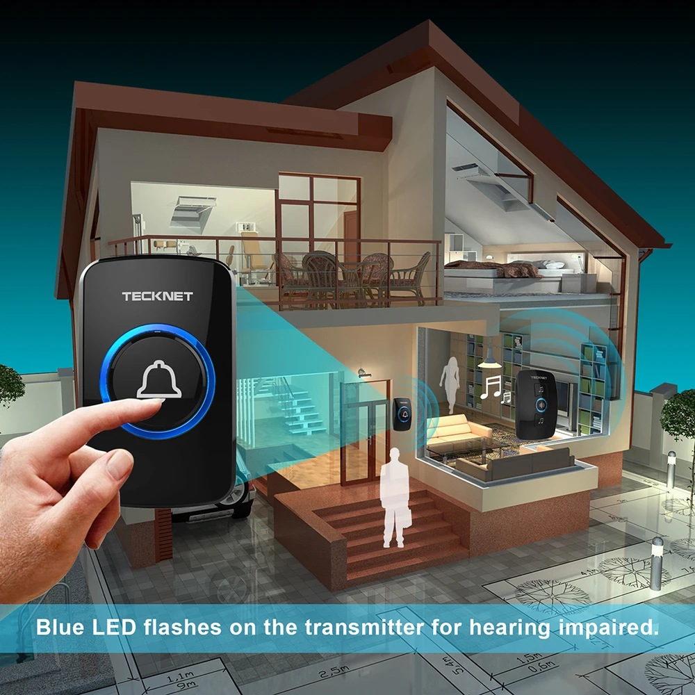 TeckNet Wireless Doorbell Wall Plug-in Cordless Waterproof Home Door Bell Chime 250M Range with 32 Chimes Easy Install TeckNet Wireless Doorbell Wall Plug-in Cordless Waterproof Home Door Bell Chime 250M Range with 32 Chimes Easy Install